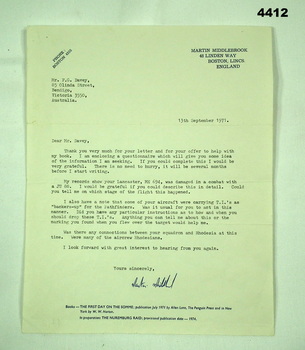 Letter from Martin Middlebrook to F.G. Davey.