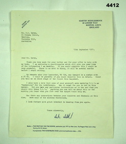 Letter from Martin Middlebrook to F.G. Davey.