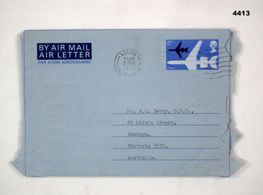 Address panel of an airmail letter to F.G. Davey.