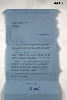 Text of an airmail letter from Martin Middlebrook to F.G. Davey.