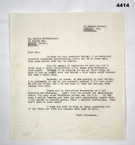 Letter from F.G. Davey to Martin Middlebrook.