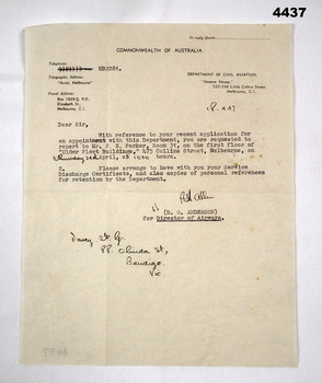 Letter to F.G. Davey to arrange an appointment.