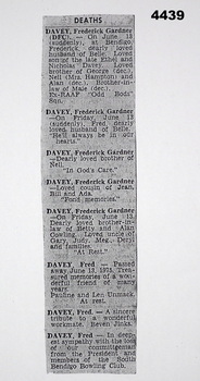 Death notices for F.G. Davey