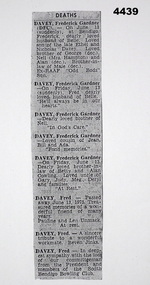Death notices for F.G. Davey