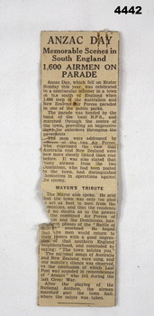 Newspaper report of and Anzac Day parade.