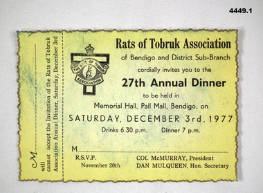 Rats of Tobruk dinner invitation