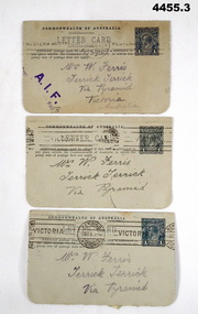 Card board letter cards from Australia WW1