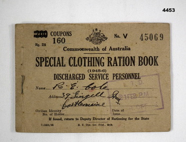 Special clothing ration booklet 1945 - 46