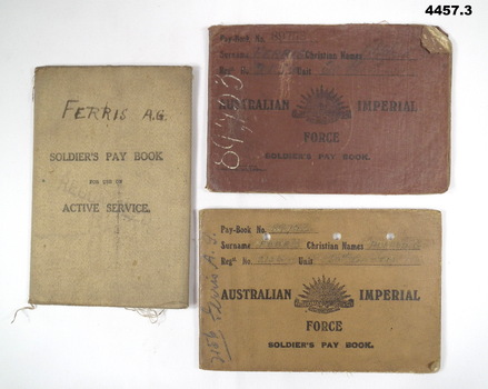 Australian Soldiers pay books WW1