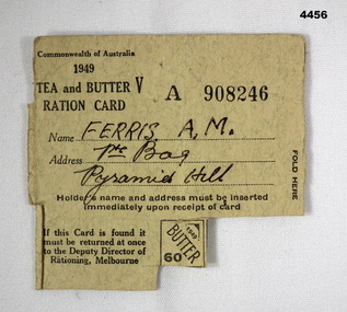 Tea and butter ration card 1949
