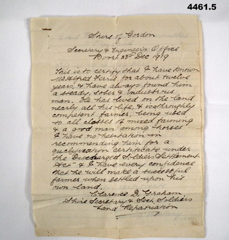 references supporting application for Soldier Settlement