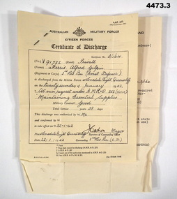 Certificate of Discharge soldier WW2