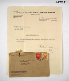 Request for Harvest leave Australia 1941