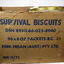 Survival biscuits in tins in cardboard box, c. 1971