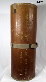 Container for bomb fin and fuse pistols.
