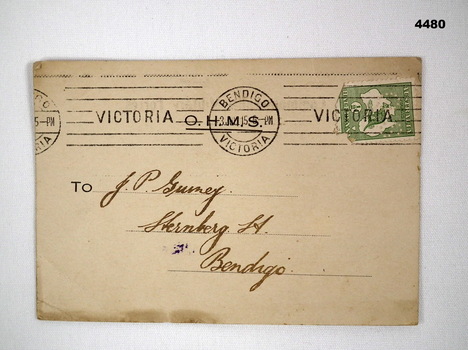 Postcard advising of Training commencement 1915