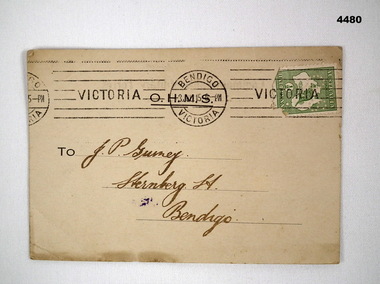 Postcard advising of Training commencement 1915