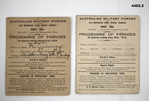 Training parades for 38th BN senior Cadets 1919
