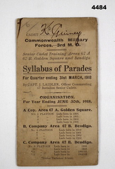 Syllabus of parades 67A, 67B 1918