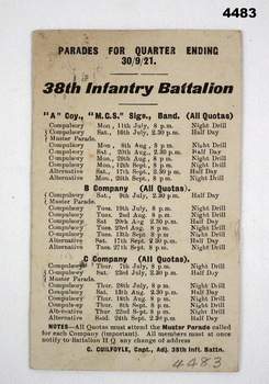 Post card 38th Battalion parades 1921