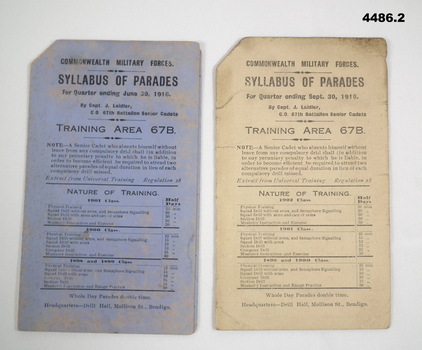 Syllabus of Parades Area 67B 1916