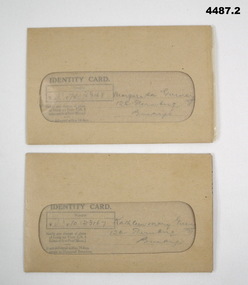 Two Civilian Identity cards/envelopes WW2