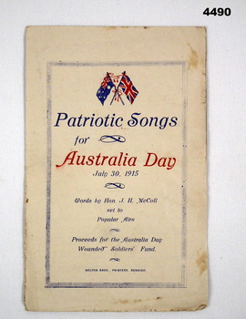 Patriotic songs for Australia Day 1915.