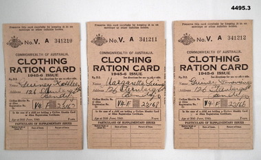 Clothing ration Cards Australia 1945 - 46
