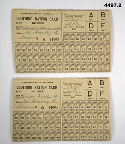 Clothing Ration cards Australia 1947