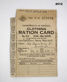Clothing Ration Card Australia 1944