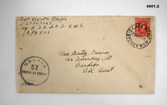 Letter and envelope from the USA WW2