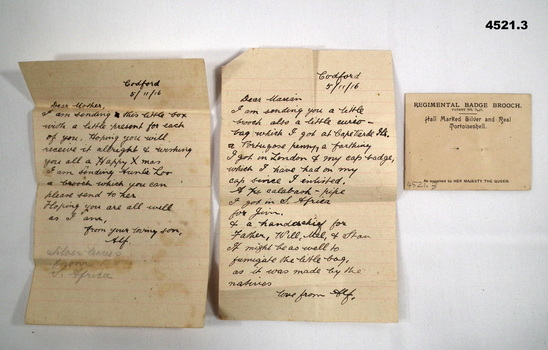 Letters and card  from a soldier WW1