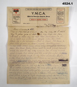 YMCA letter head letter dated 1916