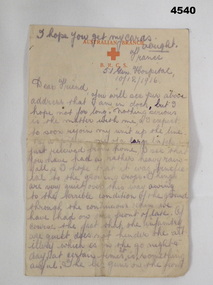 letter WW1 on Red Cross letter head.