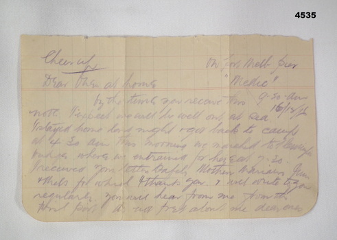 Hand written letter from Stan Ferris 