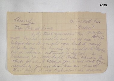 Hand written letter from Stan Ferris 