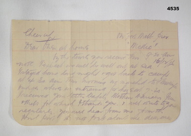 Hand written letter from Stan Ferris 