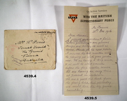 Letter and envelope from France 1916