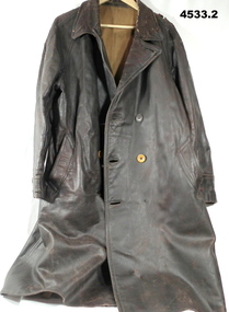 A cotton lined, brown leather coat