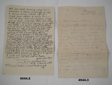 Letters from Alf Ferris in France WW1