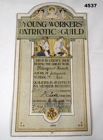 Certificate, Young Workers Patriotic Guild of Australia