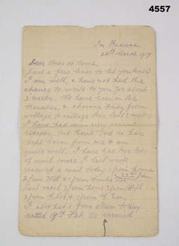 Letter written from France 1917