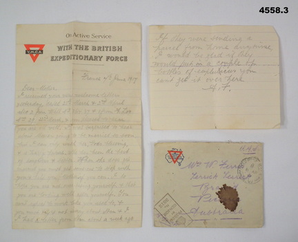 Letter and envelope from France 1917