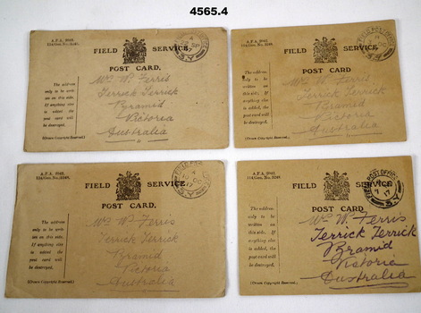 Four Field Service postcards 1917