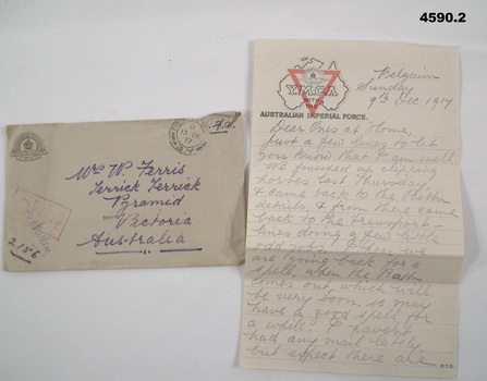 Letter and envelope from France 1917