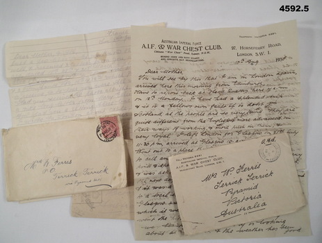 Letters from Alf Ferris to his Mother WW1