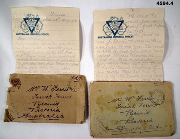 Letters and envelopes written from France WW1