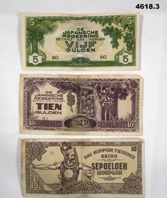Three Japanese occupation currency notes WW2