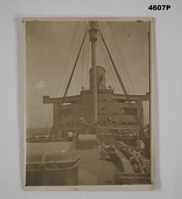 B & W photo of section of a ship