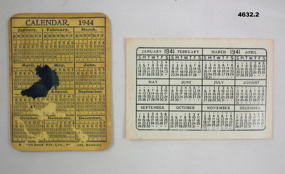 Two small pocket calendars WW2